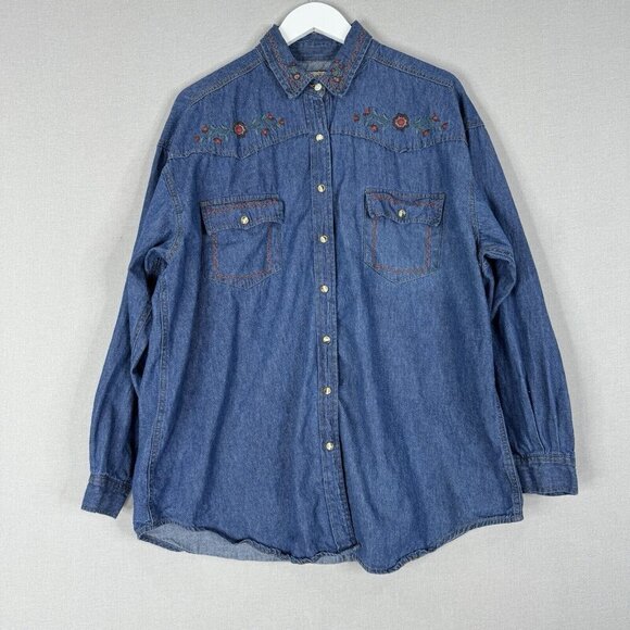 Vintage Forelli Womens Top 18 Blue Pearl Snap Shirt Embroidered Western Rodeo - Picture 1 of 11